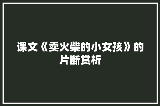 课文《卖火柴的小女孩》的片断赏析