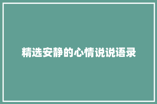 精选安静的心情说说语录
