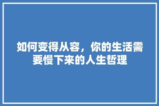 如何变得从容，你的生活需要慢下来的人生哲理 诗歌创作