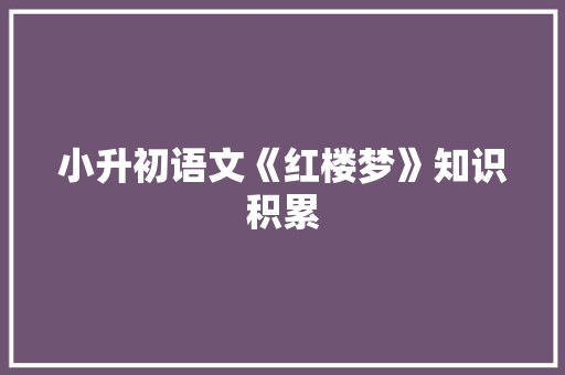 小升初语文《红楼梦》知识积累
