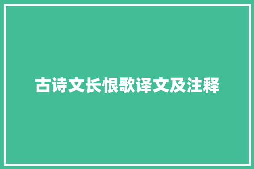 古诗文长恨歌译文及注释 商业文案