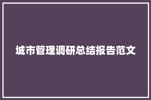 城市管理调研总结报告范文 写作技巧