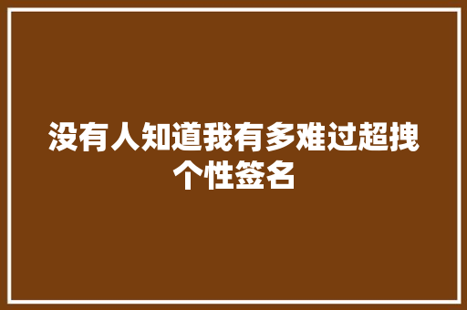 没有人知道我有多难过超拽个性签名