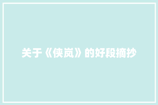 关于《侠岚》的好段摘抄 简历模板
