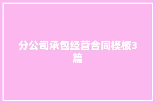 分公司承包经营合同模板3篇 写作素材
