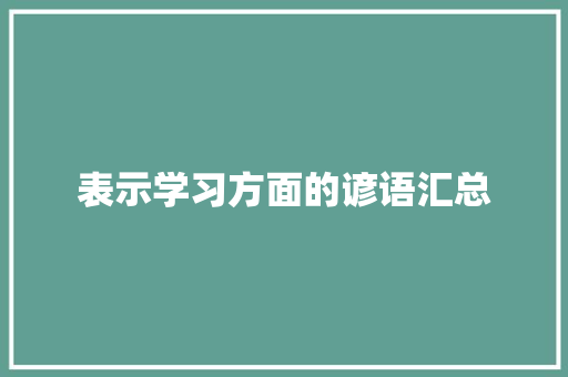 表示学习方面的谚语汇总