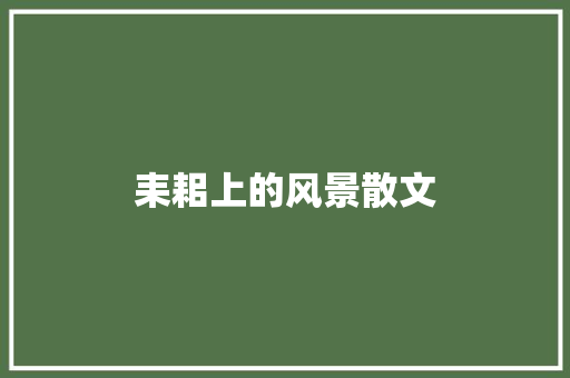 耒耜上的风景散文 诗歌创作