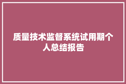 质量技术监督系统试用期个人总结报告 商业文案