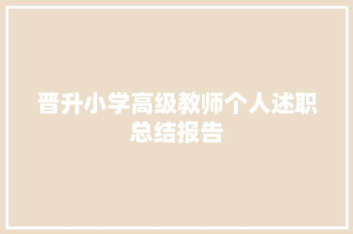 晋升小学高级教师个人述职总结报告 范文赏析