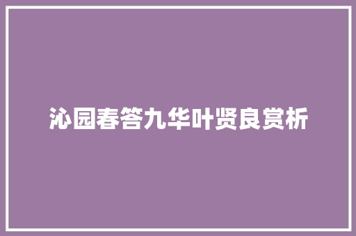 沁园春答九华叶贤良赏析 词汇积累