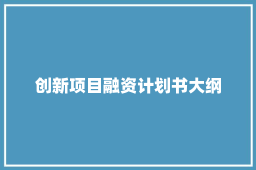 创新项目融资计划书大纲