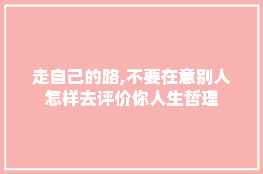 走自己的路,不要在意别人怎样去评价你人生哲理