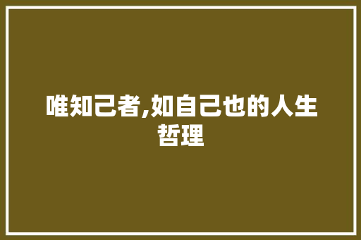 唯知己者,如自己也的人生哲理
