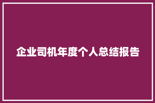 企业司机年度个人总结报告 范文赏析