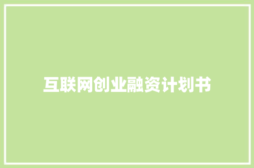 互联网创业融资计划书 报告写作