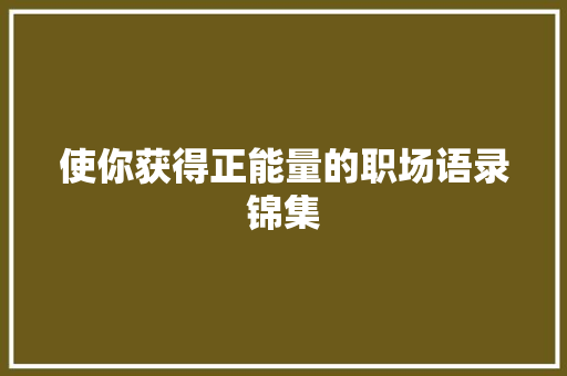 使你获得正能量的职场语录锦集 写作技巧