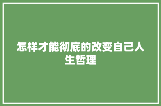 怎样才能彻底的改变自己人生哲理