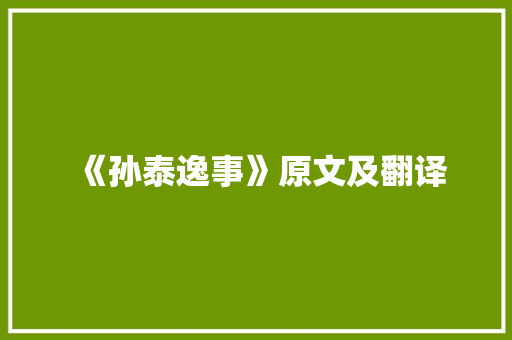 《孙泰逸事》原文及翻译 诗歌创作