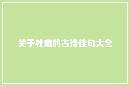关于杜甫的古诗佳句大全 商业文案