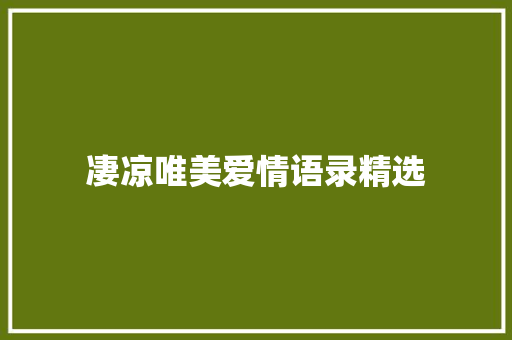 凄凉唯美爱情语录精选
