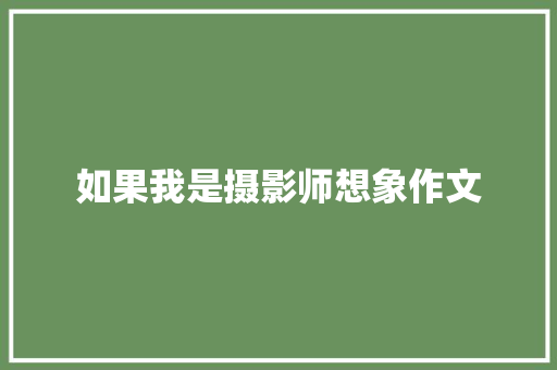 如果我是摄影师想象作文 写作素材