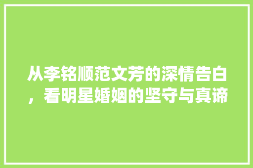 从李铭顺范文芳的深情告白，看明星婚姻的坚守与真谛_李铭顺范文芳公开