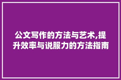 公文写作的方法与艺术,提升效率与说服力的方法指南_公文写作怎么练