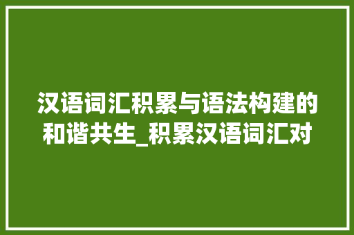 汉语词汇积累与语法构建的和谐共生_积累汉语词汇对语法