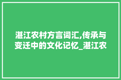 湛江农村方言词汇,传承与变迁中的文化记忆_湛江农村方言词汇积累