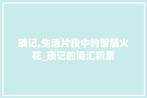 琐记,生活片段中的智慧火花_琐记的词汇积累