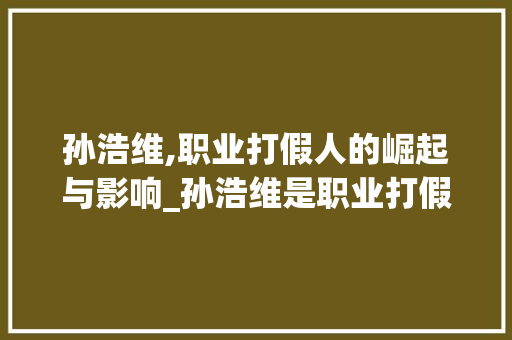 孙浩维,职业打假人的崛起与影响_孙浩维是职业打假人吗