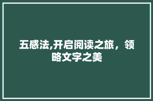 五感法,开启阅读之旅，领略文字之美