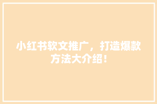 小红书软文推广，打造爆款方法大介绍！ 报告写作
