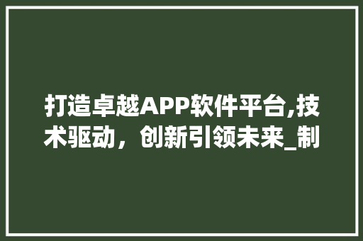 打造卓越APP软件平台,技术驱动，创新引领未来_制作app软件平台