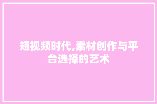 短视频时代,素材创作与平台选择的艺术