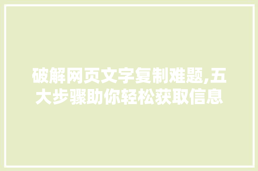 破解网页文字复制难题,五大步骤助你轻松获取信息