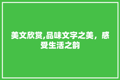 美文欣赏,品味文字之美，感受生活之韵