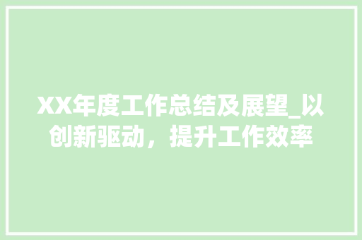 XX年度工作总结及展望_以创新驱动，提升工作效率