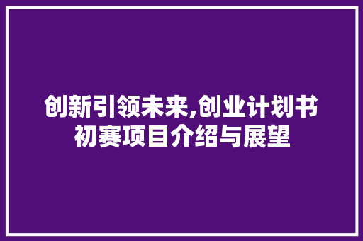 创新引领未来,创业计划书初赛项目介绍与展望 写作技巧
