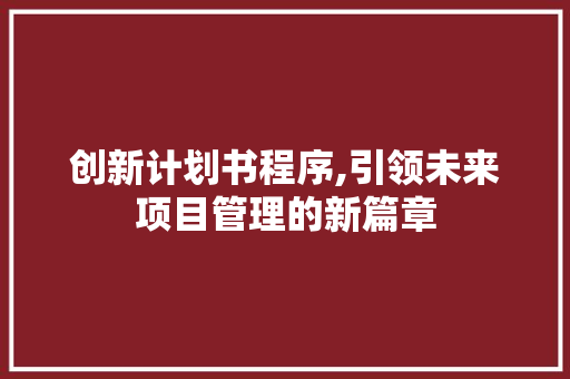创新计划书程序,引领未来项目管理的新篇章 词汇积累