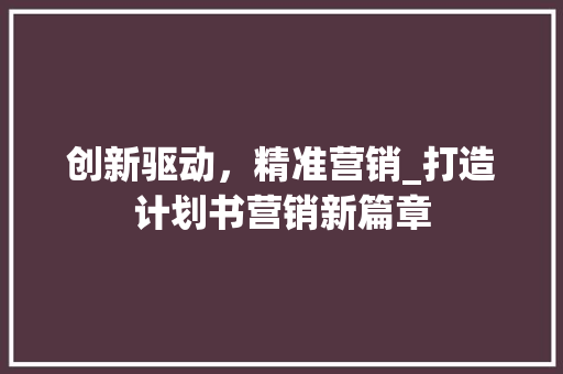 创新驱动，精准营销_打造计划书营销新篇章