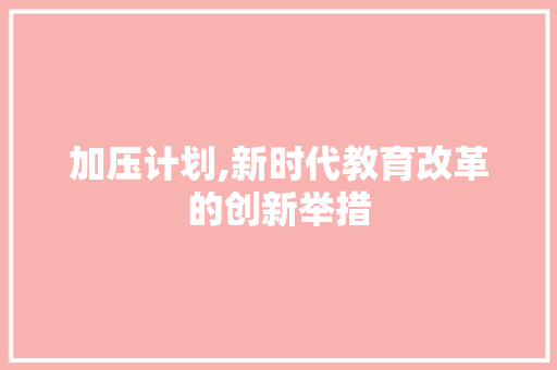 加压计划,新时代教育改革的创新举措