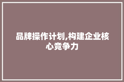 品牌操作计划,构建企业核心竞争力