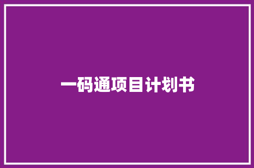 一码通项目计划书