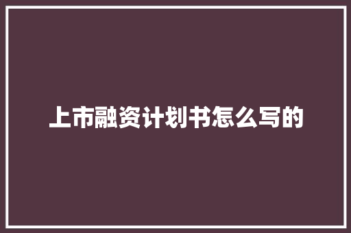 上市融资计划书怎么写的
