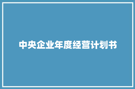 中央企业年度经营计划书 范文赏析