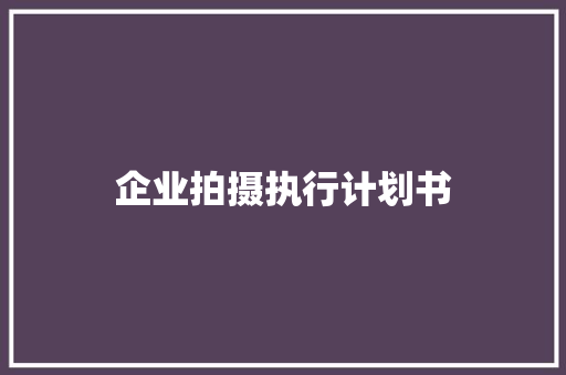 企业拍摄执行计划书