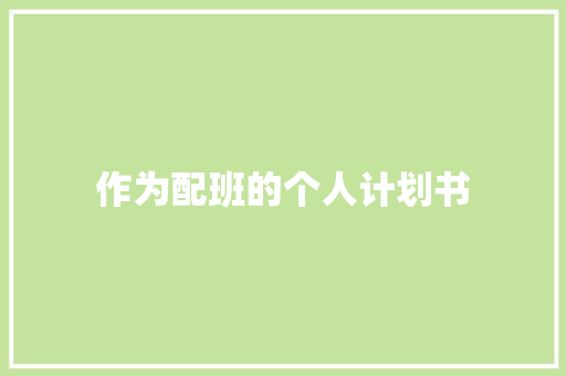 作为配班的个人计划书