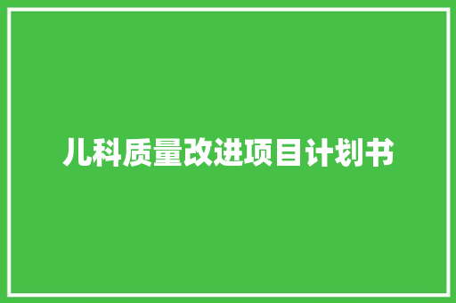 儿科质量改进项目计划书