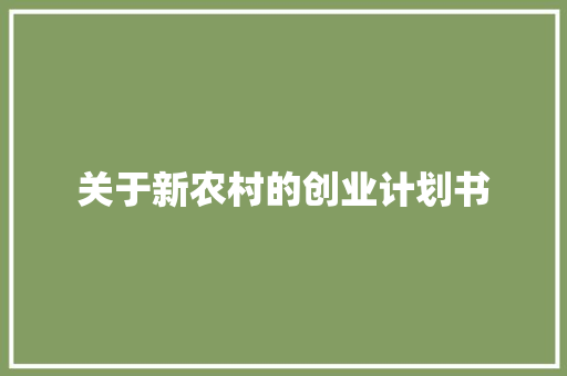 关于新农村的创业计划书